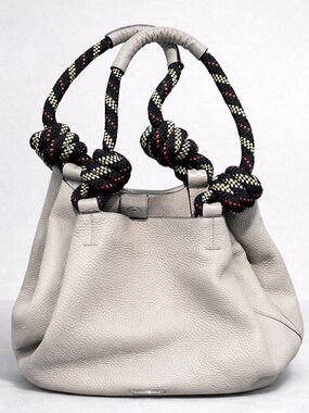 Leather Tote Bag with Braided Rope Handles - Cream